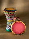 Two decorated colorful pottery goblet drums chalice drum, tarabuka, darbuka Royalty Free Stock Photo