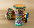 Two decorated colorful pottery goblet drums chalice drum, tarabuka, darbuka Royalty Free Stock Photo