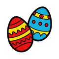 Two decorated easter eggs with red and blue color scheme Royalty Free Stock Photo