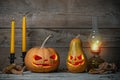 Two decorated pumpkins for a Halloween Royalty Free Stock Photo