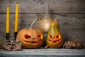 Two decorated pumpkins for a Halloween Royalty Free Stock Photo