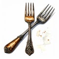 Two Decorative Antique Forks Crossing on a White Background Royalty Free Stock Photo