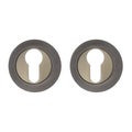 Two decorative glossy caps of a round shape for a lock cylinder in graphite color Royalty Free Stock Photo