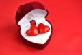 Two decorative hearts are in heart-shaped gift box Royalty Free Stock Photo