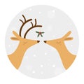 two deer in love under a sprig of mistletoe and snowfall Royalty Free Stock Photo