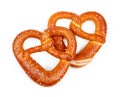 Two delicious Bavarian pretzel in heart shape Royalty Free Stock Photo