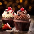 Two delicious frosted cupcakes with toppings Royalty Free Stock Photo