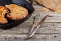 Two delicious grilled piece of pork on a cutting board with a knife for meat Royalty Free Stock Photo