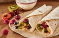 Two delicious healthy tropical fruit wraps