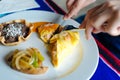 Two delicious indigenous mexican Rolls made with egg omelette with mole and onion Royalty Free Stock Photo