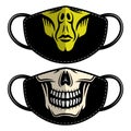 Two designs fabric face mask with alien and skull Royalty Free Stock Photo