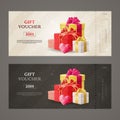Two designs for gift vouchers with colorful gifts Royalty Free Stock Photo