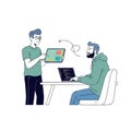 Two Developers Collaborate on a Project One Demonstrating UI Design on Tablet and Other Coding on Laptop Flat style 2D illustratio Royalty Free Stock Photo