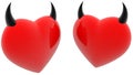 Two devils concept hearts with horns in opposite.Family relationship problems concept Royalty Free Stock Photo