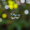 Two dewdrops suspended on a spider web glisten in the sunlight Royalty Free Stock Photo