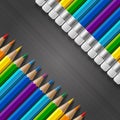 Two diagonal rows of rainbow colored pencils with Royalty Free Stock Photo