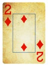 Two of Diamond Vintage playing card - isolated on white Royalty Free Stock Photo