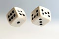 Two dice falling showing five and three a game of chance luck gambling isolated on a white background Royalty Free Stock Photo