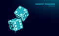 Two dice low poly art. Geometric design features dots and connecting lines. Gambling tech, online casinos, and data Royalty Free Stock Photo