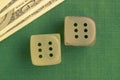 Two dice with number six on each Royalty Free Stock Photo