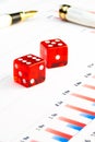 Two dice on stock chart Royalty Free Stock Photo