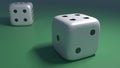 Two dices on a green table in casino. Royalty Free Stock Photo