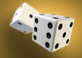 Two die (dice) captured rolling in mid air. Throwing dice in casino, board game Royalty Free Stock Photo