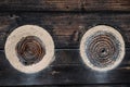 Two different accesses to historic beehives made of straw and clay