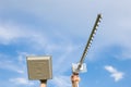 Two different antennas in hands. Installing antennas for internet Royalty Free Stock Photo