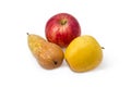 Two different apples and pear on a white background Royalty Free Stock Photo
