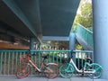 Sharing bicycles between bridge stairs