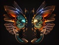 two different butterfly wings consisting of bright colors, generative AI