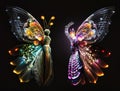 two different butterfly wings consisting of bright colors, generative AI