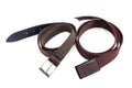 Two different casual brown men`s belts on white background Royalty Free Stock Photo