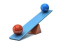 Two different color spheres on seesaw 3d