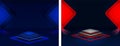 red black blue color technology dynamic studio set 3d effect vector wallpaper and banner background design, Royalty Free Stock Photo