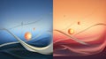 Two different colored abstract backgrounds with waves, AI Royalty Free Stock Photo