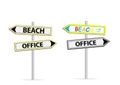 Two different design of road signs Office Beach isolated on white Royalty Free Stock Photo