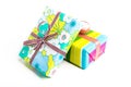 Two different gift boxes in a beautiful and elegant package with bows Royalty Free Stock Photo