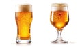 Two Different Glasses of Cold Beer with Froth on White Background - Generative Ai Royalty Free Stock Photo