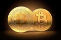 Two different golden bitcoins as possible split of bitcoin cryptocurrency into two currencies
