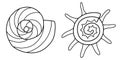 Two different hand-drawn seashells black outline vector illustration Royalty Free Stock Photo