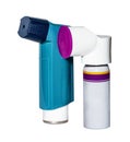 Two different inhalers. Medical devices for asthmatics.