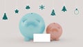 Two different piggy bank with christmas decoration