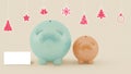 Two different piggy bank with christmas decoration