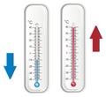 Two different thermometer with colored arrows