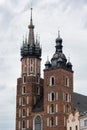 Towers St Mary`s Church at Market Square in Cracow, Poland Royalty Free Stock Photo