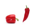 Two Different types of fresh red peppers isolated on a white background Royalty Free Stock Photo