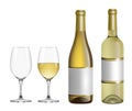 Isolated white wine glasses and bottles realistic illustration Royalty Free Stock Photo