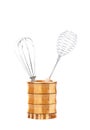 Two different whisks in wooden jar. Royalty Free Stock Photo